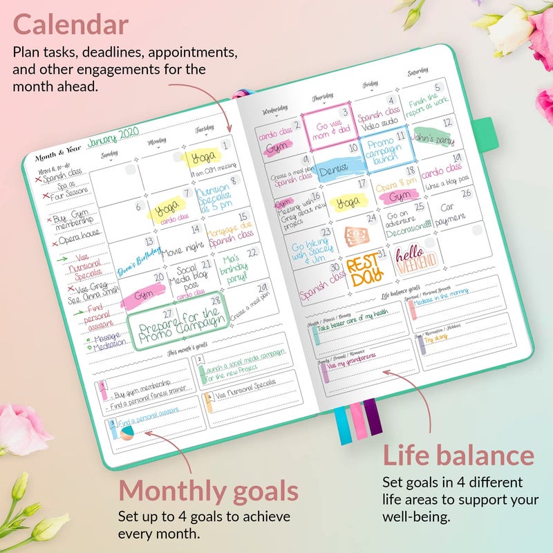 GoGirl Planner and Organizer for Women â€“ A5 Size Weekly Planner, Goals Journal & Agenda to Improve Time Management, Productivity & Live Happier. Undated â€“ Start Anytime, Lasts 1 Year â€“ Mint Green - Image 4